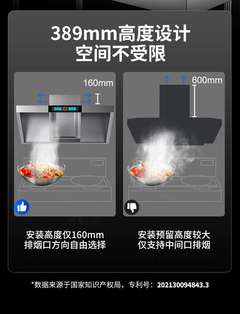 永利yl23411变频油烟机高度设计对比